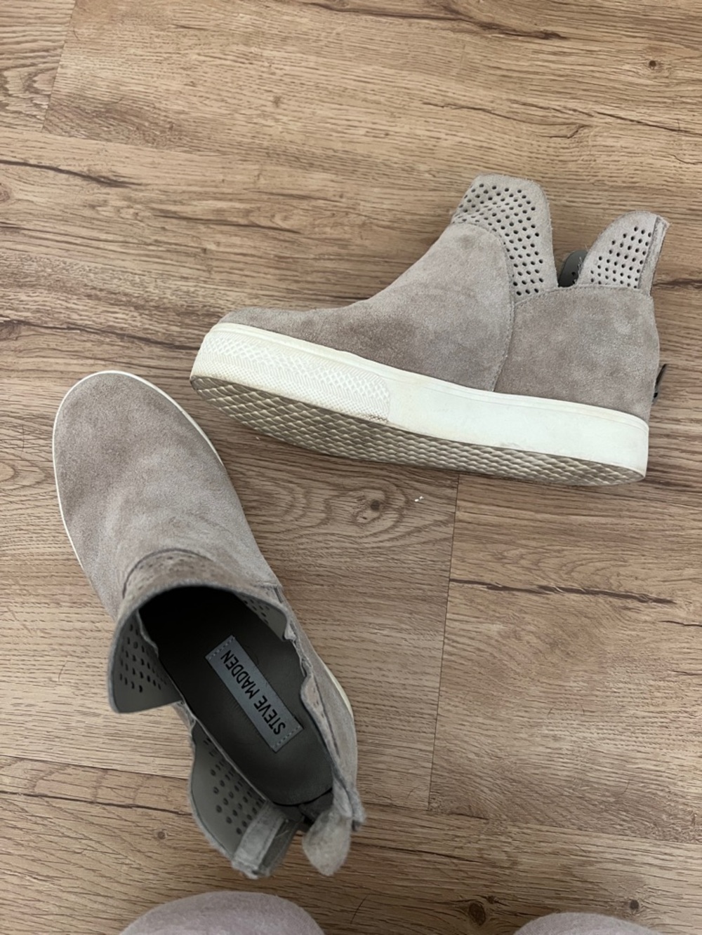 Steve Madden Taupe Suede Wedge Slip-On Sneakers
